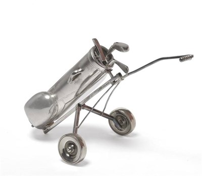 Lot 1374 - An Elizabeth II Silver Golf Bag, Trolley and Clubs, WW, Birmingham 1988, the realistically modelled