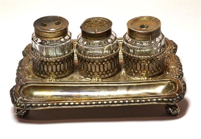 Lot 1383 - A George III Silver Inkstand, maker's mark WH, London 1772, rectangular with a beaded border,...