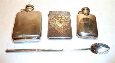 Lot 1385 - A George VI Silver Hip Flask, Asprey & Co Ltd, Chester 1939, rectangular with engine tuner...