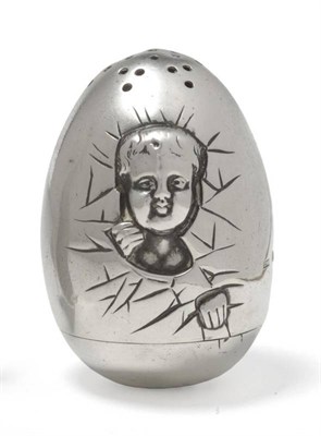 Lot 1390 - A Victorian Novelty Silver Pepperette, Edward H Stockwell, London 1879, modelled as an egg with...