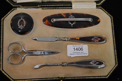 Lot 1406 - A George V Silver and Tortoiseshell Mounted Five Piece Manicure Set, Kemp Brothers, Birmingham...