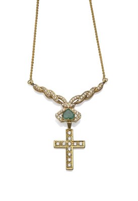 Lot 1164A - A Diamond and Emerald Necklace, a central plaque of a drop shaped emerald, within a shaped...