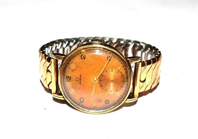 Lot 1012 - A 14ct Gold Wristwatch, signed Omega, circa 1948, lever movement numbered 11122258, gilt...
