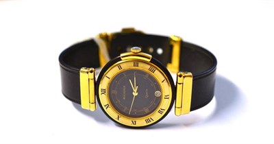 Lot 1013 - A Gold Plated Calendar Centre Seconds Wristwatch, signed Bucherer, circa 1980, quartz movement,...