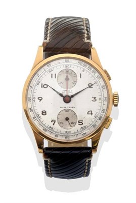 Lot 1023 - A Chronograph Wristwatch, circa 1950, lever movement, silvered dial with applied Arabic...