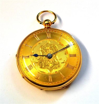 Lot 1059 - An 18ct Gold Open Faced Pocket Watch, 1859, lever movement, gold coloured dial with applied...
