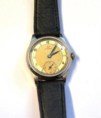 Lot 1071 - A Stainless Steel Wristwatch, signed Omega, circa 1938, lever movement numbered 8432387,...