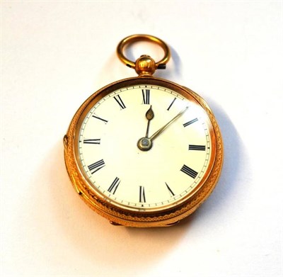 Lot 1075 - A Lady's 18ct Gold Fob Watch, 1888, lever movement, enamel dial with Roman numerals, engraved...