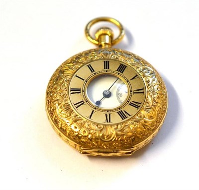 Lot 1077 - A Lady's Keyless Fob Watch, J W Benson, circa 1900, lever movement, enamel dial with Roman...