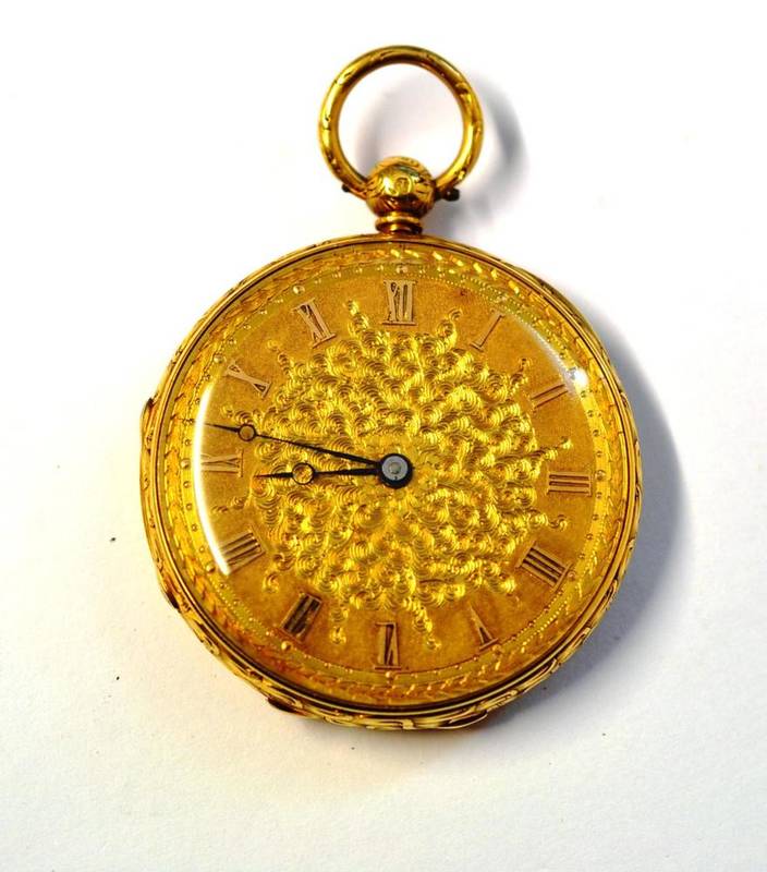 Lot 1078 - An 18ct Gold Fob Watch, signed Cutmore, St Ann's Lane, London, 1851, lever movement, gold...