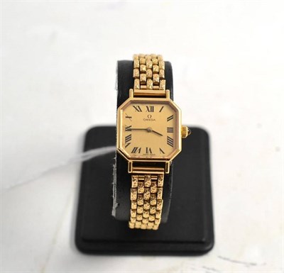 Lot 1079 - A Lady's 9ct Gold Wristwatch, signed Omega, circa 1980, (calibre 485) lever movement numbered...