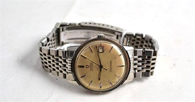 Lot 1099 - A Stainless Steel Automatic Calendar Centre Seconds Wristwatch, signed Omega, model: Seamaster,...