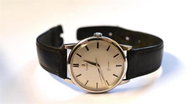 Lot 1102 - A Stainless Steel Centre Seconds Wristwatch, signed Omega, Geneve, circa 1961, (calibre 600)...