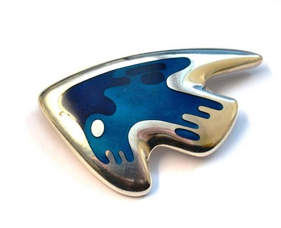 Lot 1106 - A Silver Brooch, by Georg Jensen, modelled and enamelled as a stylised fish, measures 6.4cm by 5cm