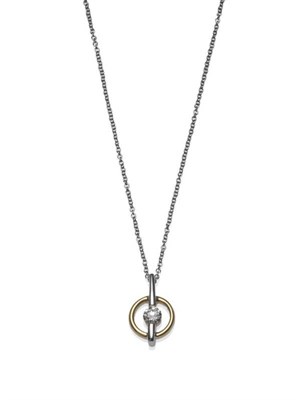 Lot 1115 - An 18 Carat Gold Diamond Pendant on Chain, a round brilliant cut diamond tension set in a white bar