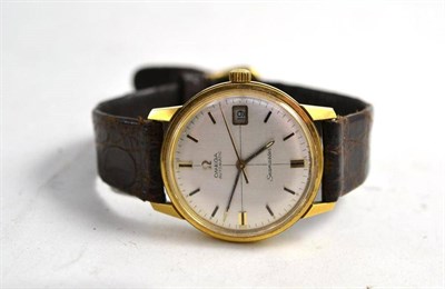 Lot 1122 - A Gold Plated and Steel Automatic Centre Seconds Calendar Wristwatch, signed Omega, Seamaster,...