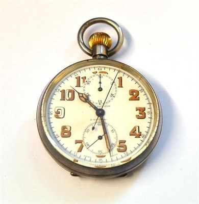 Lot 1130 - A Silver Open Faced Single Push Chronograph Keyless Pocket Watch, signed J W Benson, London,...