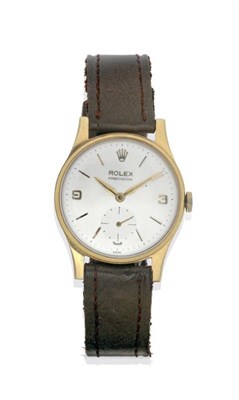 Lot 1140 - A 9ct Gold Wristwatch, signed Rolex, Precision, 1966, lever movement, silvered dial with...