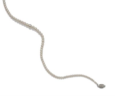 Lot 1148 - A Cultured Pearl Necklace, the graduated cultured pearls strung to a lozenge shaped clasp, set with