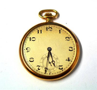 Lot 1158 - An 18ct Gold Open Faced Keyless Pocket Watch, 1925, lever movement, silvered dial with Arabic...