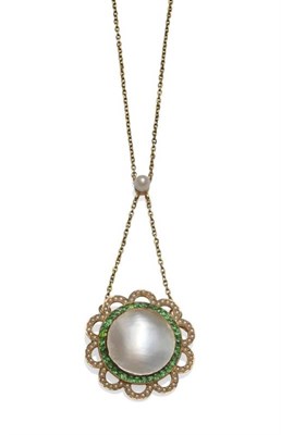 Lot 1160 - An Early 20th Century Mother-of-Pearl, Demantoid Garnet and Seed Pearl Necklace, the cluster...