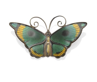 Lot 1166 - An Enamelled Butterfly Brooch, by David Andersen, enamelled in green, yellow and black,...