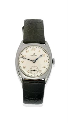 Lot 1184 - A Stainless Steel Wristwatch, signed Omega, circa 1934, levee movement numbered 7956227,...