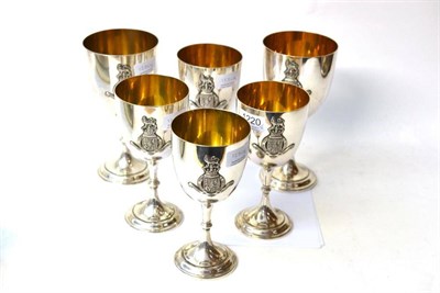 Lot 1220 - A Set of Six Silver Plated Goblets, Elkington & Co, each applied with the crest of the Kings...