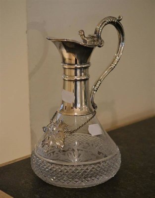 Lot 1230 - A Modern Silver Mounted Claret Jug, indistinct maker's mark, Birmingham 1978, the flared glass body