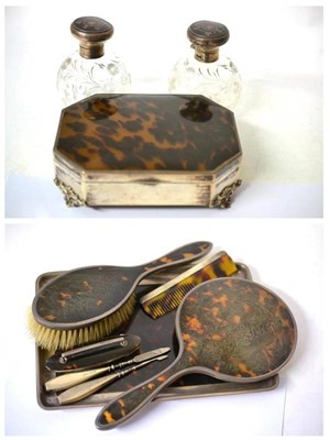 Lot 1242 - A Composite Silver and Tortoiseshell Dressing Table Set, various maker's marks and dates but...