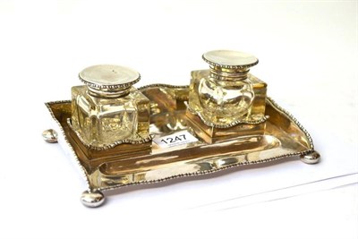 Lot 1247 - A George V Silver Inkstand, George Nathan & Ridley Hayes, Chester 1910, rectangular with a...