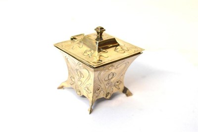 Lot 1252 - An Art Nouveau Silver Casket, George Unite, Birmingham 1901, the tapering square section hinged lid