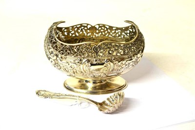 Lot 1260 - A Victorian Silver Oval Sugar Basket, maker's mark worn, London 1897, with a folded and pierced rim