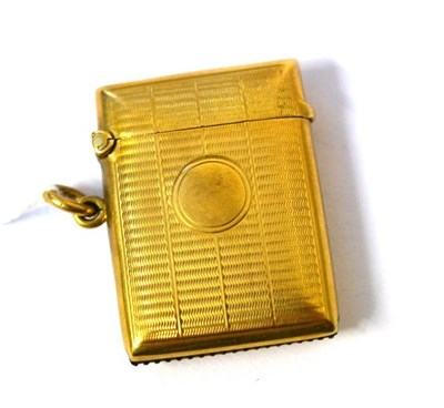 Lot 1292 - A George V 9ct Gold Vesta Case, BH Britton & Sons, Birmingham 1926, rectangular with engine...