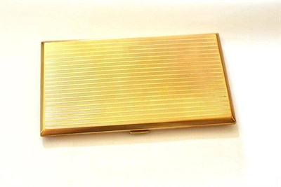 Lot 1295 - An Art Deco Cigarette Case Stamped 9ct, with banded engine turned decoration, with presentation...