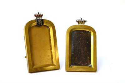 Lot 1318 - A Pair of Gilt Brass and Enamel Photograph Frames Retailed by Asprey, each dome top frame...