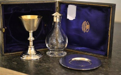 Lot 1349 - An Edward VII Silver Three Piece Travelling Communion Set, Goldsmiths & Silversmiths Company...