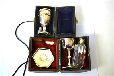 Lot 1354 - A Victorian Silver Three Piece Travelling Communion Set, Joseph Willmore, London 1854,...