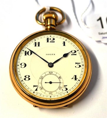 Lot 1013 - A Gold Plated Open Faced Keyless Pocket Watch, signed Rolex, circa 1930, lever movement timed...