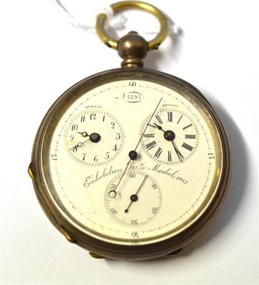 Lot 1014 - A Open Faced Dual Time Zone Centre Seconds Pocket Watch, circa 1880, cylinder movement, enamel dial