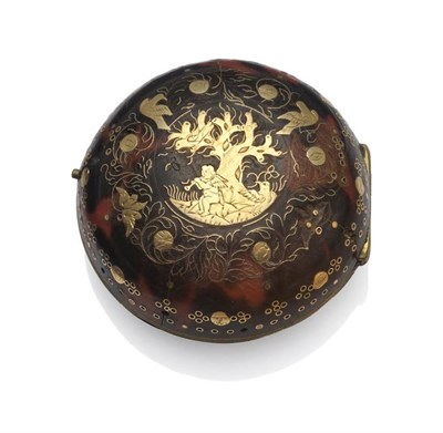 Lot 1017 - An 18th Century Tortoiseshell and Gold Outer Pair Case, gold inlaid back decorated with central...