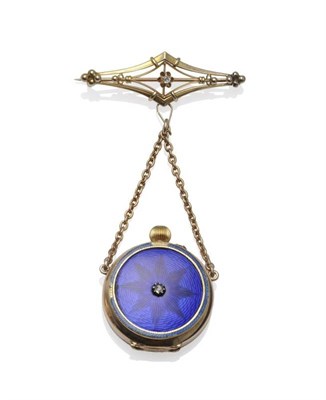 Lot 1021 - A Lady's Diamond and Enamel Fob Watch, circa 1900, cylinder movement, enamel dial with Roman...