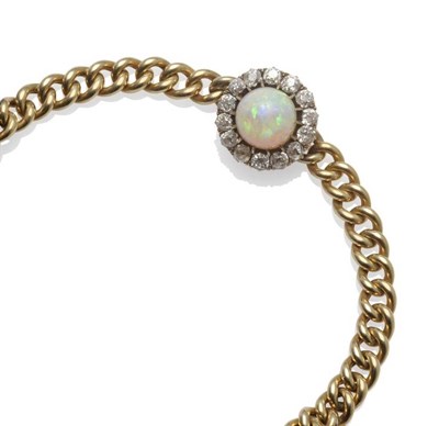 Lot 1029 - An Opal and Diamond Bracelet, circa 1900, a cluster of a cabochon opal within a border of...