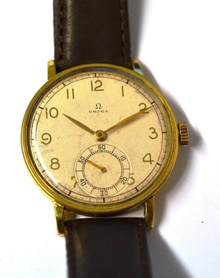 Lot 1056 - A Gold Plated Wristwatch, signed Omega, circa 1946, (calibre 30T2PC) lever movement numbered...