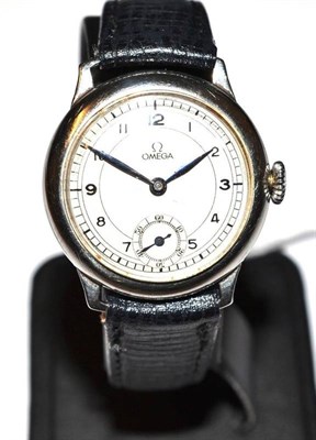 Lot 1057 - A Stainless Steel Wristwatch, signed Omega, circa 1937, lever movement numbered 8363238,...