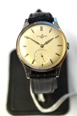 Lot 1058 - A Stainless Steel Wristwatch, signed Ulysse Nardin, circa 1965, lever movement, silvered dial...