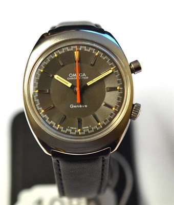 Lot 1080 - A Stainless Steel Chronograph Wristwatch, signed Omega, model: Chronostop, Geneve, circa 1968,...