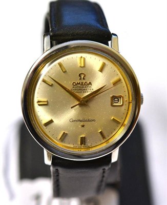 Lot 1093 - A Stainless Steel Automatic Calendar Centre Seconds Wristwatch, signed Omega, Chronometer...