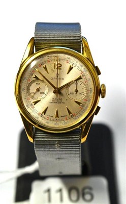 Lot 1106 - A Gold Plated Chronograph Wristwatch, signed Orfina, circa 1960, (calibre 7733) lever movement,...