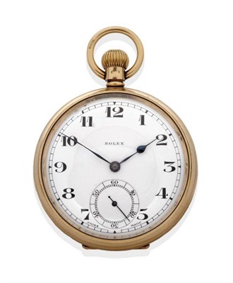 Lot 1118 - A 9ct Gold Open Faced Keyless Pocket Watch, signed Rolex, 1930, (calibre 550) lever movement...